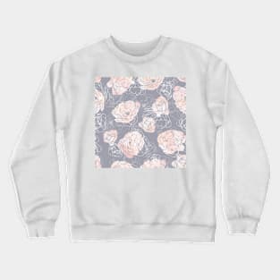 Pink Carnation Outline Pattern in Neutral Blue Crewneck Sweatshirt